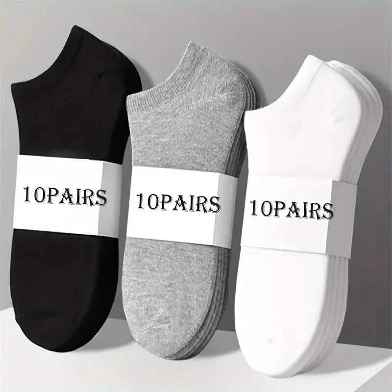 10-Pairs: Men's Solid Sport Low Cut Socks, Breathable Sweat-absorbing Comfy Soft Casual Simple Style Socks
