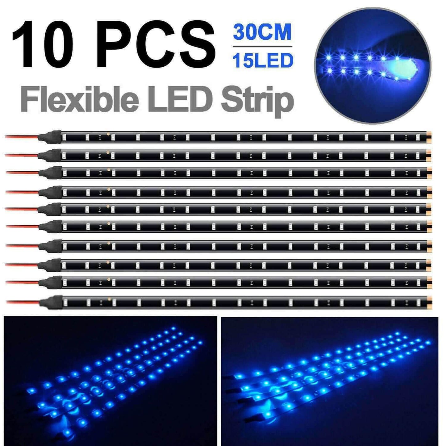 10-Piece: 12" 15SMD Waterproof 12V Flexible LED Strip Light For Car
