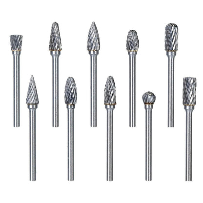10-Piece: Double Cut Carbide Rotary Die Grinder Bit Set