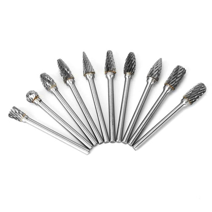 10-Piece: Double Cut Carbide Rotary Die Grinder Bit Set