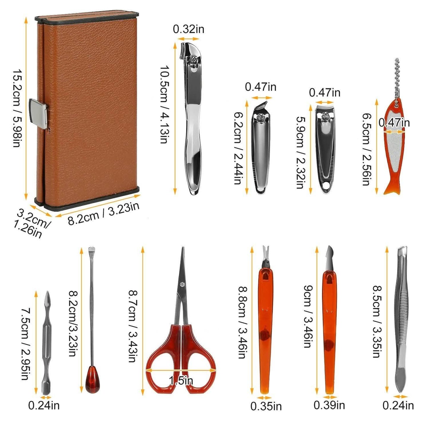 10-Piece: Pedicure, Manicure and Grooming Kit with Leather Case
