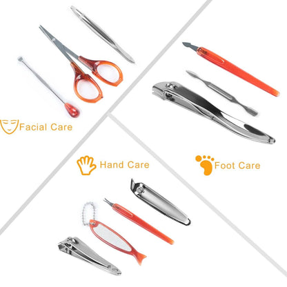 10-Piece: Pedicure, Manicure and Grooming Kit with Leather Case