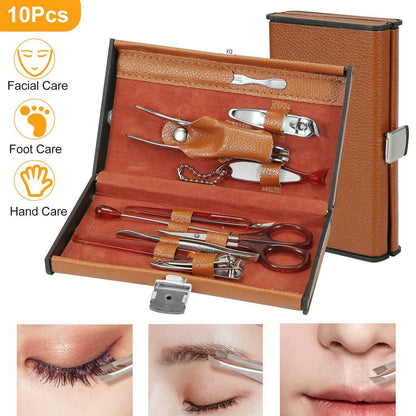 10-Piece: Pedicure, Manicure and Grooming Kit with Leather Case