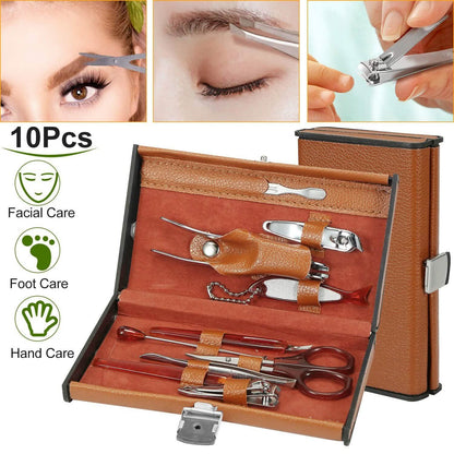 10-Piece: Pedicure, Manicure and Grooming Kit with Leather Case
