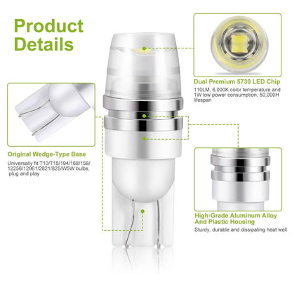 10-Piece: Xenon White Wedge Base LED Bulbs