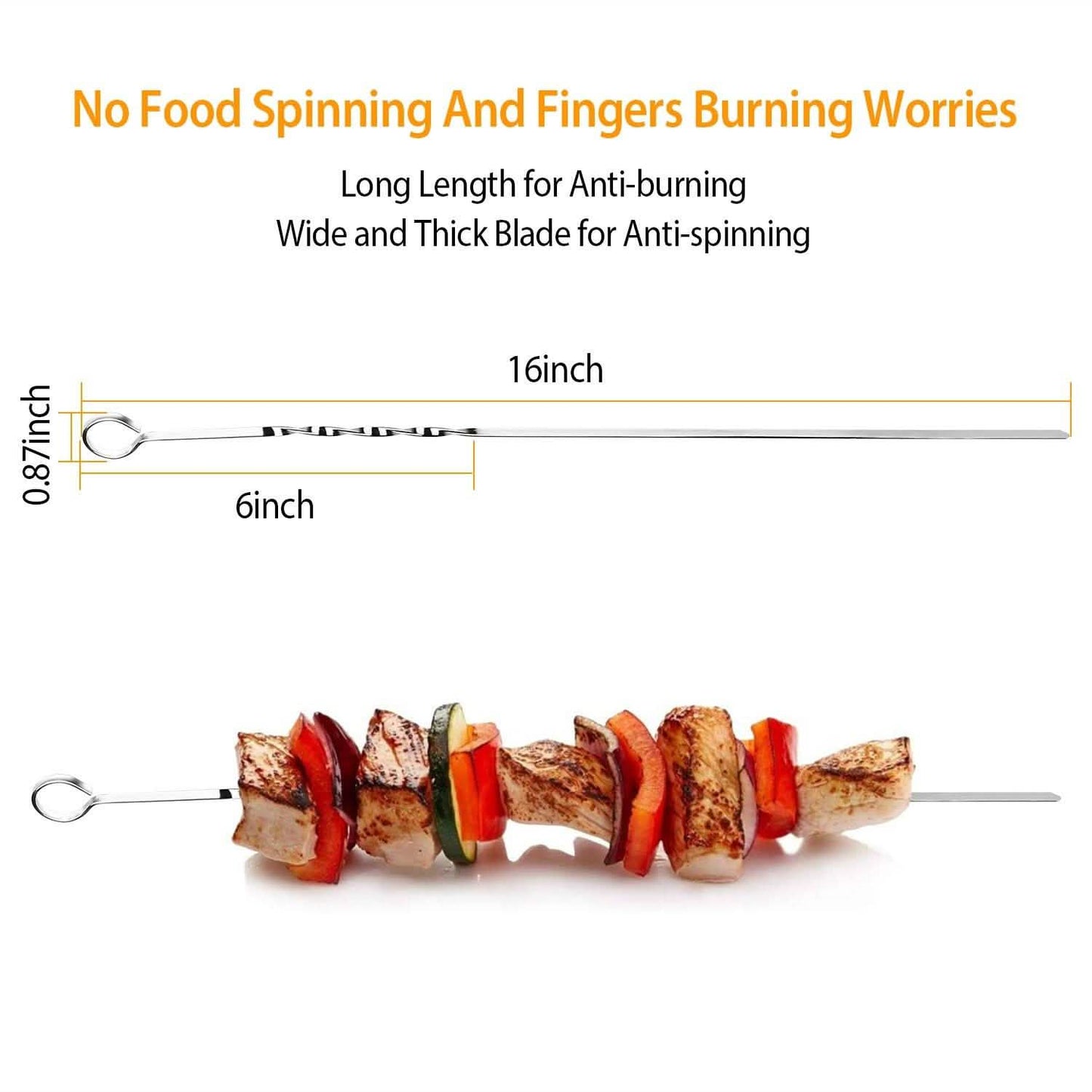 10-Pieces: 16" BBQ Skewers