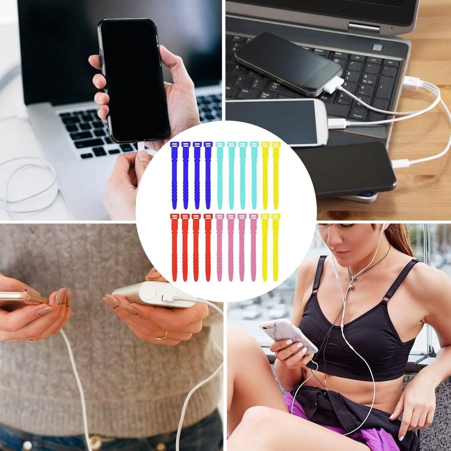 10-Pieces: 4.5 Inch Reusable Wire Ties Cord Organizer Straps Elastic Silicone Cord Organizer