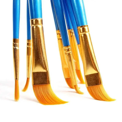 10-Pieces: Artist Paintbrush Nylon Round Pointed Flat Head Set