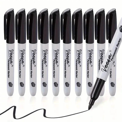 10-Pieces: Black Permanent Markers Fine Tip