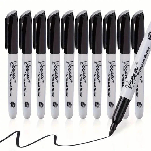 10-Pieces: Black Permanent Markers Fine Tip