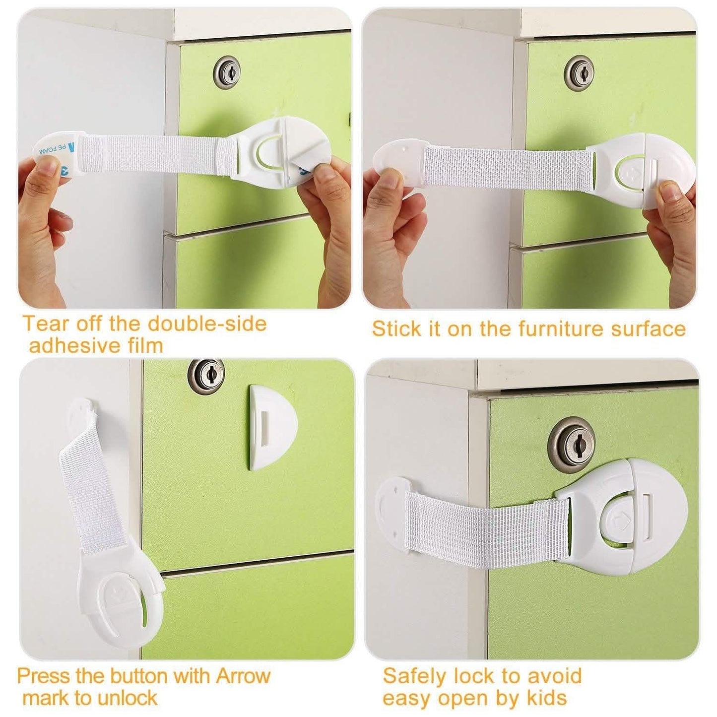 10-Pieces: Kids Safety Locks with 5 Furniture Corner Protectors