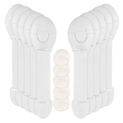 10-Pieces: Kids Safety Locks with 5 Furniture Corner Protectors