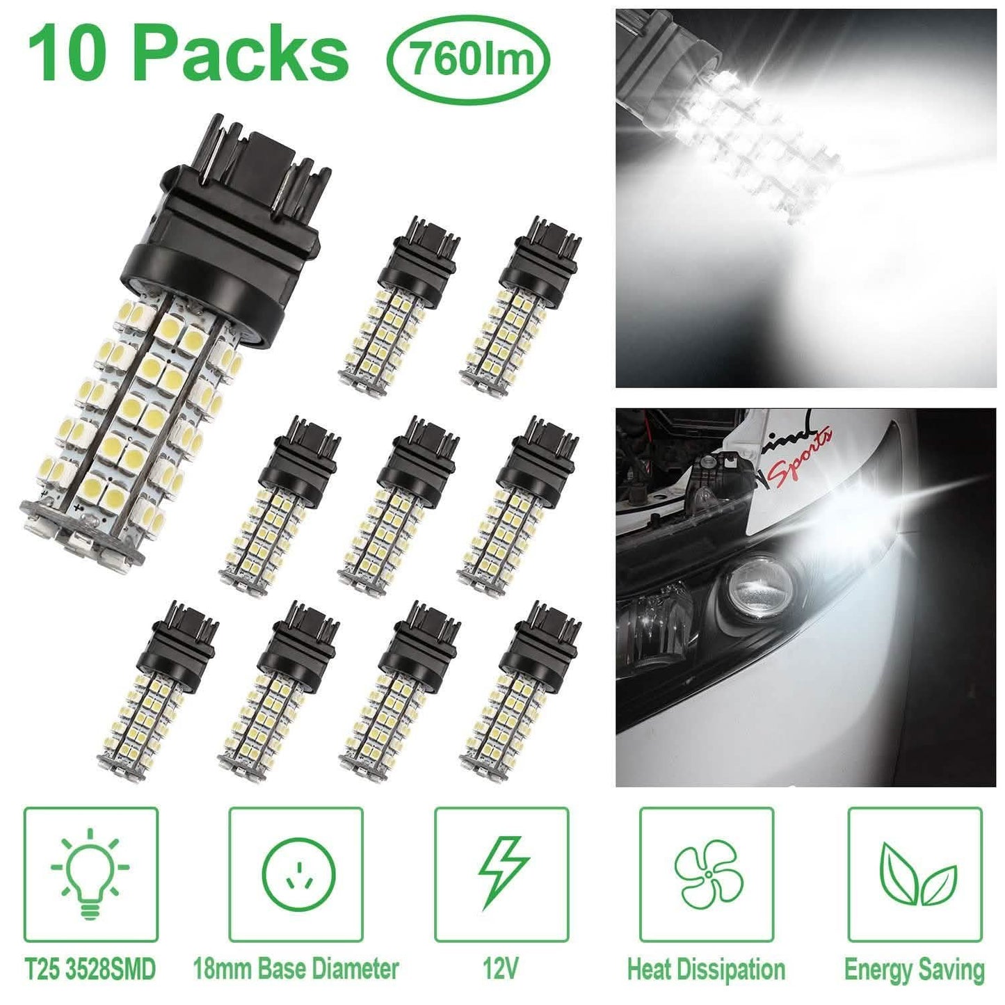 10-Pieces: LED Car Light Bulbs