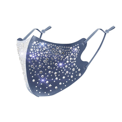 10-Pieces: Women's Face Mask Golden Metal Diamond Water Crystal Color