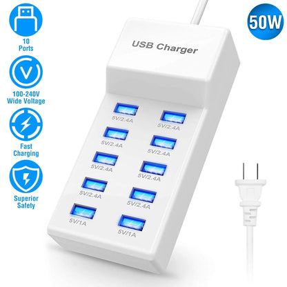 10-Ports 50W USB Wall Fast Charging Power Adapter