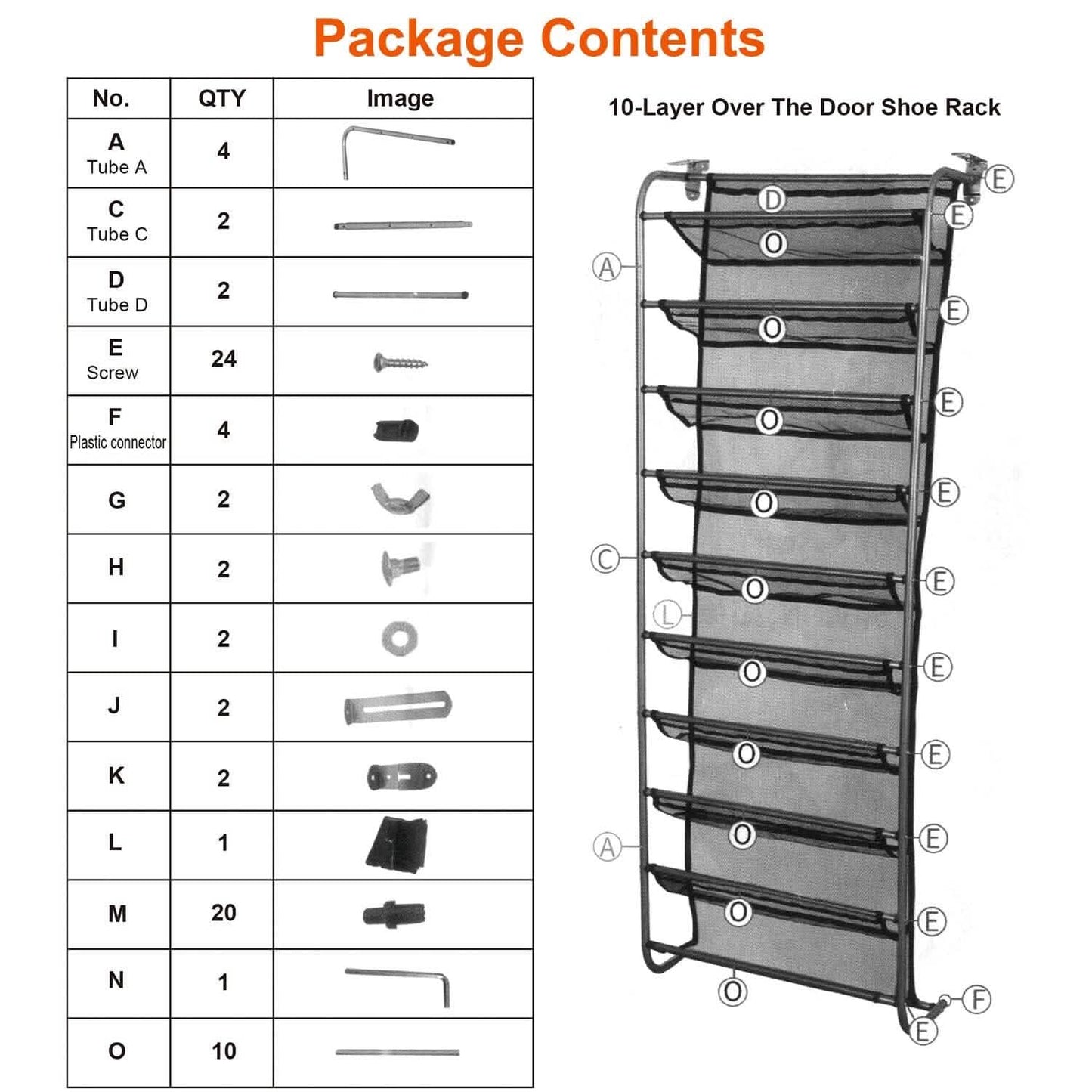 10-Tier Over the Door Shoe Rack Organizer Holder Hanging Storage Shelf
