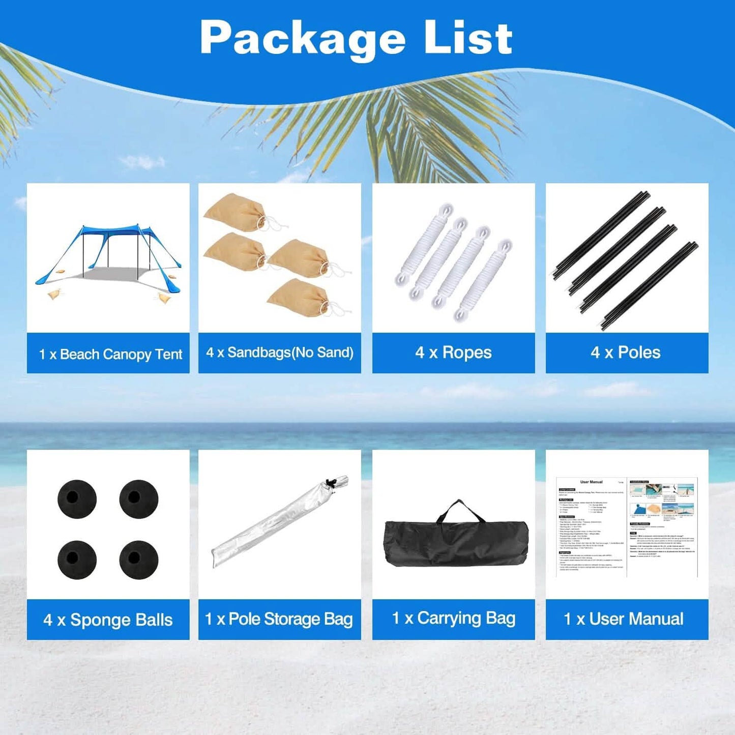 10 x 10 ft Sun Shelter Family Beach Tent Outdoor Shade UPF50+ with Sandbag