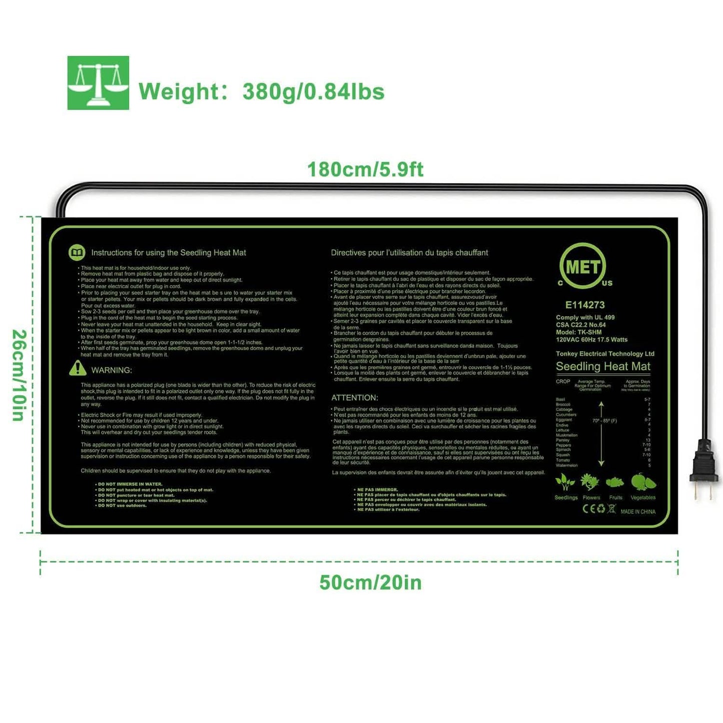 10" x 20" Seedling Heat Mat for Seed Germination