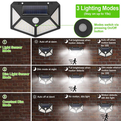 100 LED Solar Wall Light Outdoor