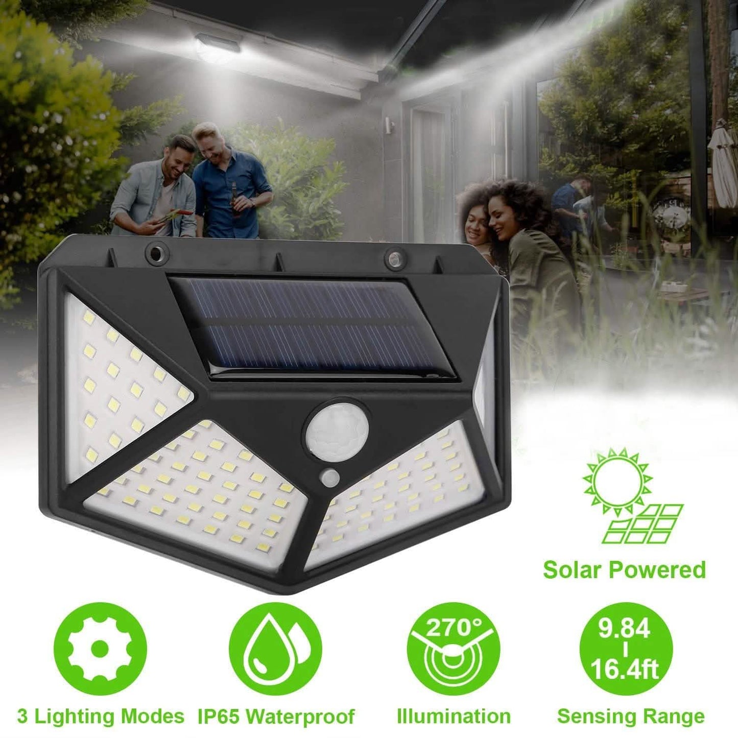 100 LED Solar Wall Light Outdoor