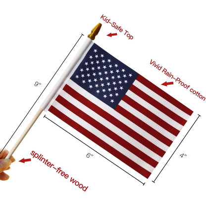 100-Pack: USA 4x6 in Wooden Stick Flag