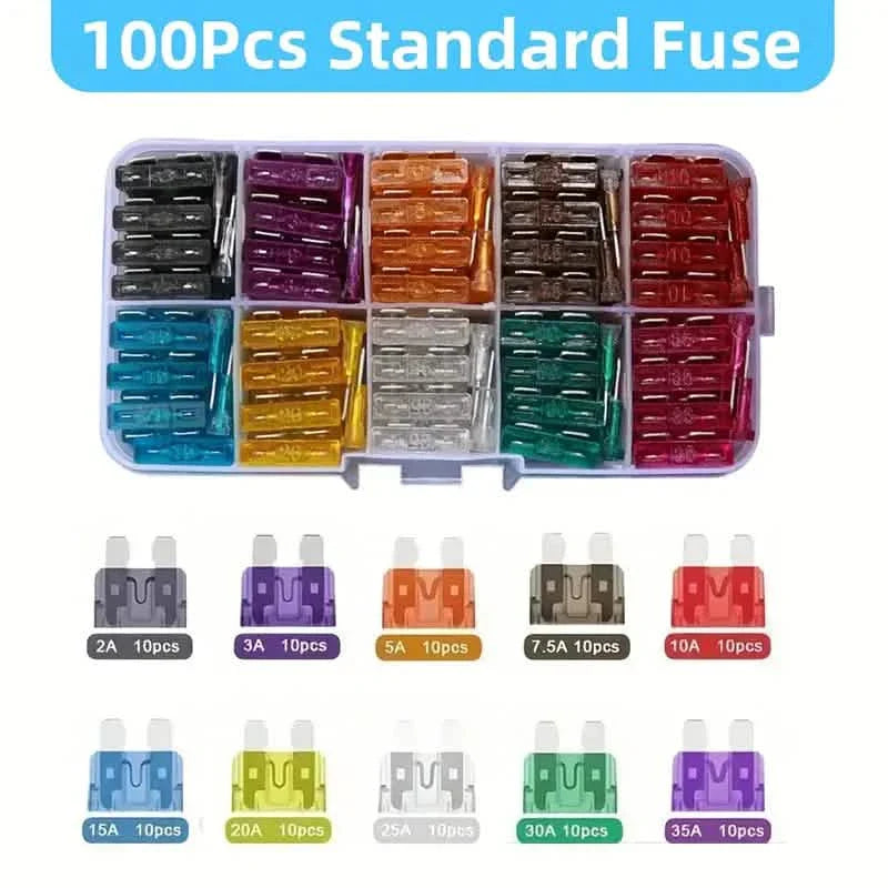 100-Pieces: Car Fuses Assortment Kit, Car Automotive RV Standard Fuses