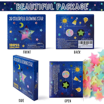 100-Pieces: Colorful Luminous Stars Plastic Wall Sticker