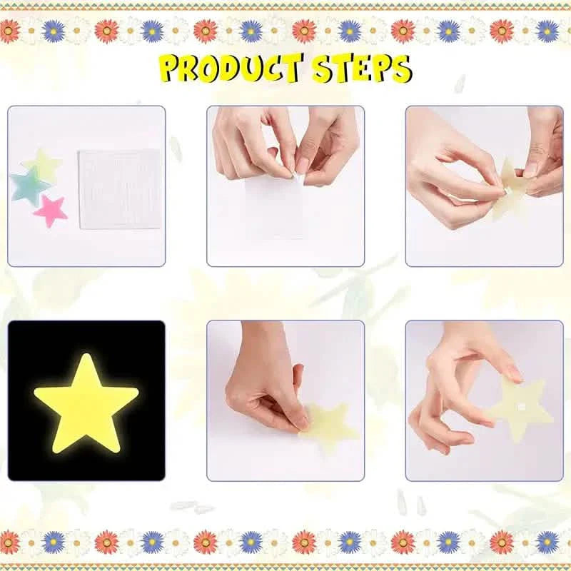 100-Pieces: Glow-in-the-Dark Fluorescent Wall & Ceiling Star Stickers