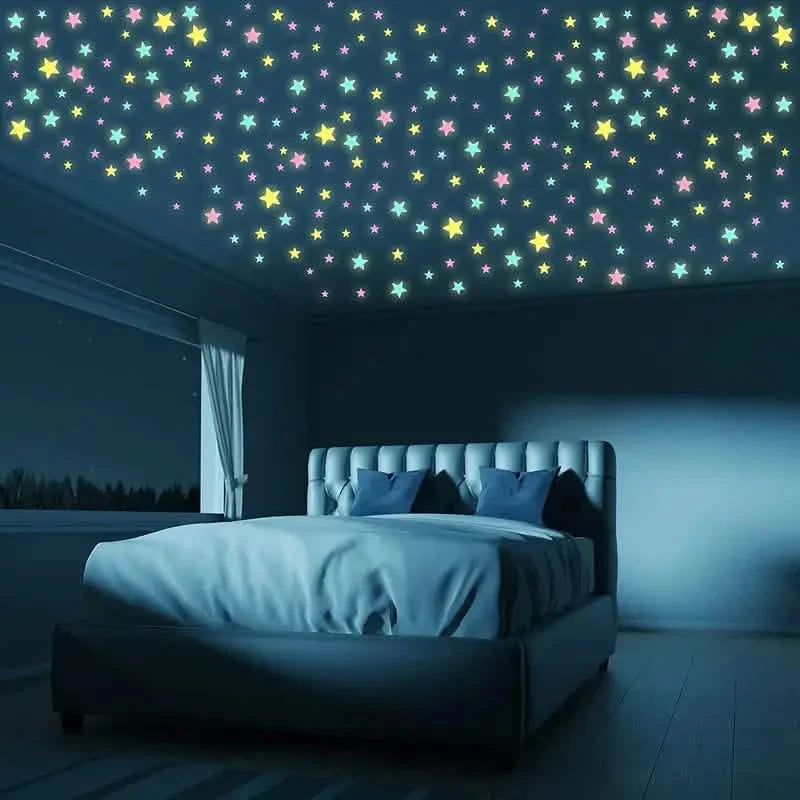 100-Pieces: Glow-in-the-Dark Fluorescent Wall & Ceiling Star Stickers