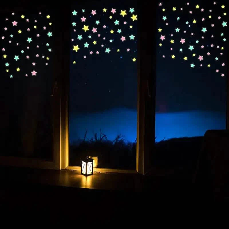 100-Pieces: Glow-in-the-Dark Fluorescent Wall & Ceiling Star Stickers