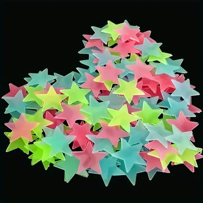 100-Pieces: Glow-in-the-Dark Fluorescent Wall & Ceiling Star Stickers