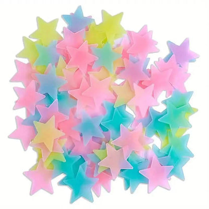 100-Pieces: Glow-in-the-Dark Fluorescent Wall & Ceiling Star Stickers