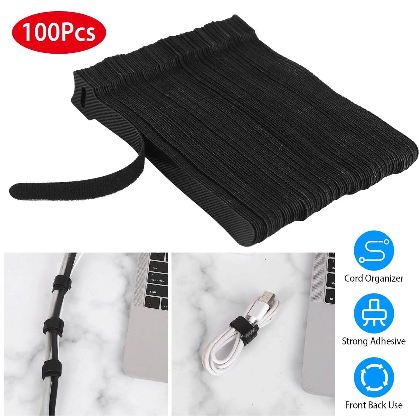 100-Pieces: Reusable Cable Ties 6" Wire Management Holder