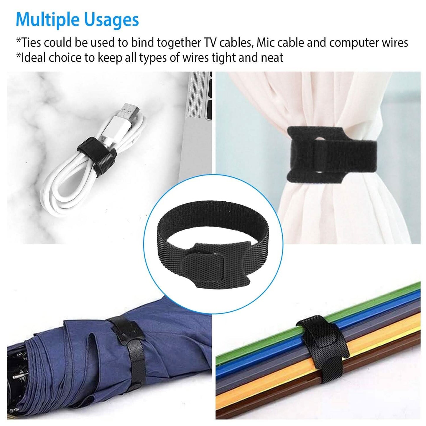 100-Pieces: Reusable Cable Ties 6" Wire Management Holder