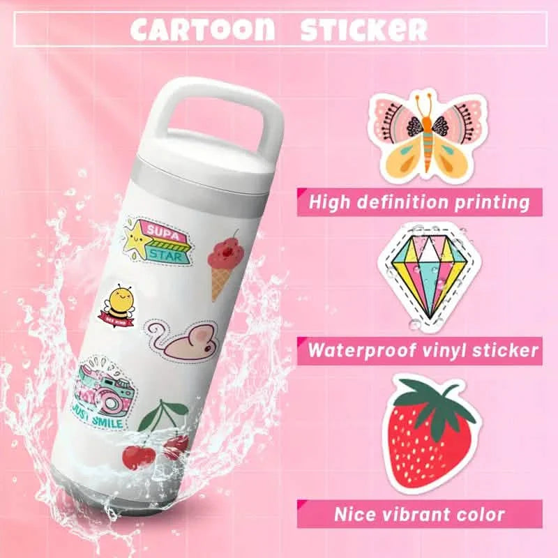 100-Pieces: VSCO Sticker Pack - Cute Cartoon Designs, Waterproof Vinyl Decals for Laptops, Water Bottles & Luggage