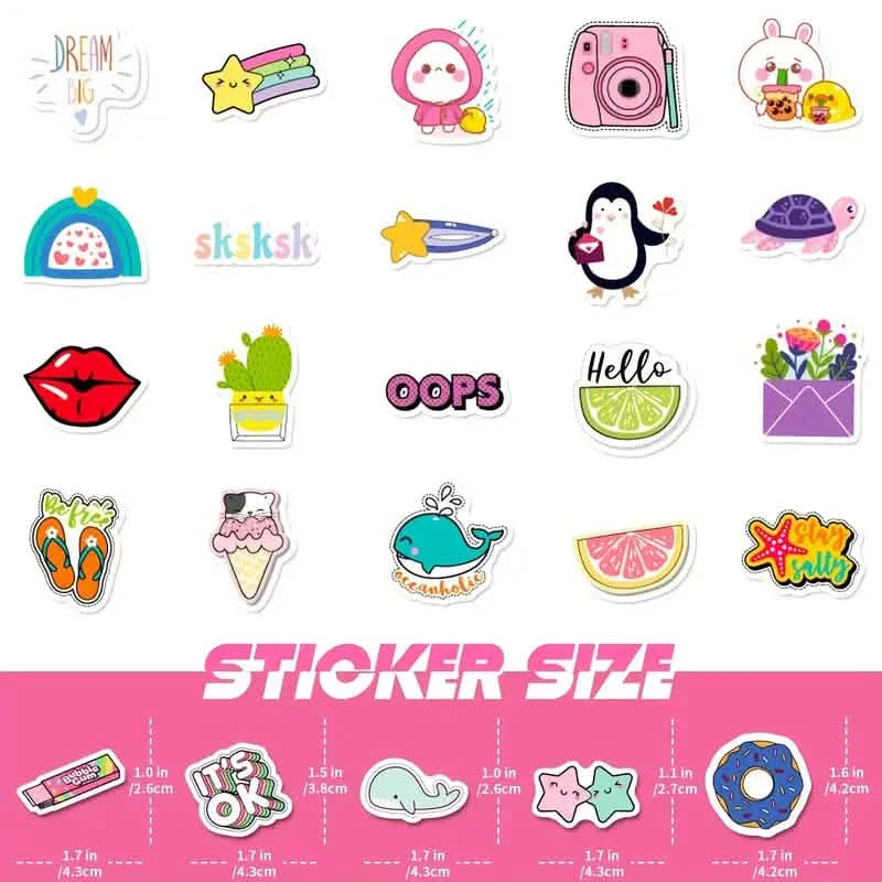100-Pieces: VSCO Sticker Pack - Cute Cartoon Designs, Waterproof Vinyl Decals for Laptops, Water Bottles & Luggage