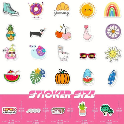 100-Pieces: VSCO Sticker Pack - Cute Cartoon Designs, Waterproof Vinyl Decals for Laptops, Water Bottles & Luggage
