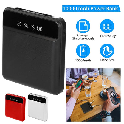 10000 mAh Portable Powerbank Mini with Dual USB Ports LCD Display
