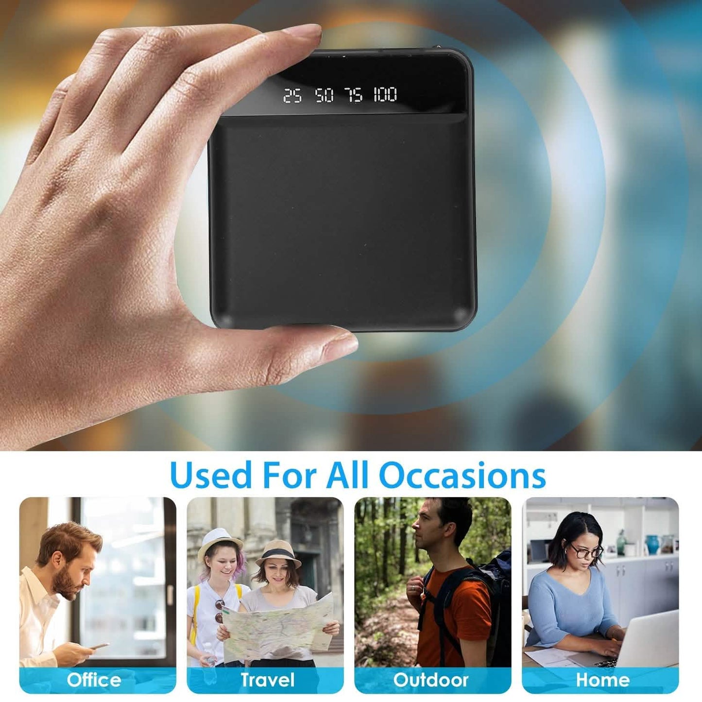 10000 mAh Portable Powerbank Mini with Dual USB Ports LCD Display