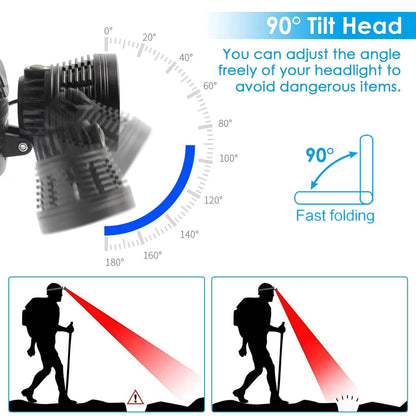 100000LM LED 7 Lighting  Modes Rechargeable Headlights