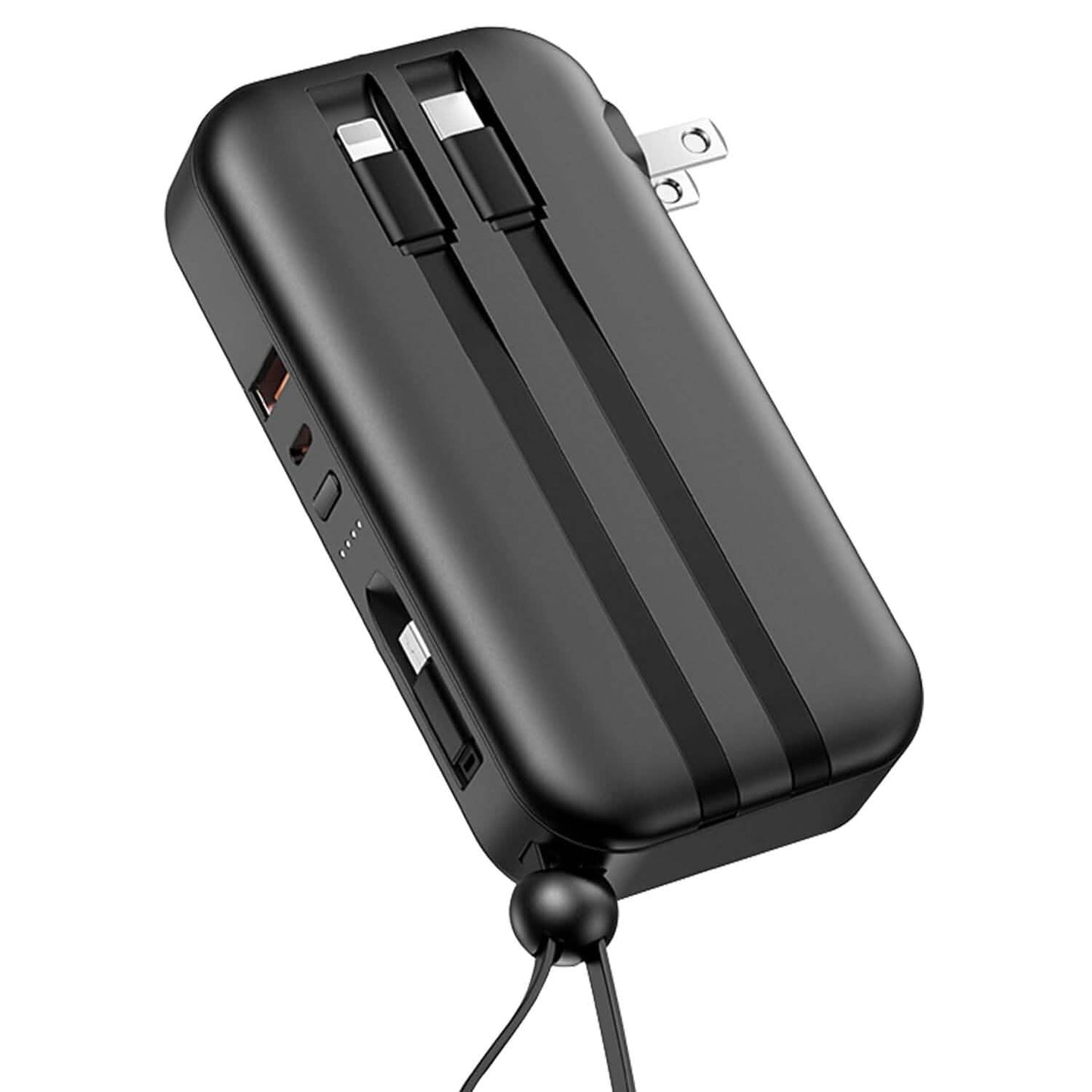 10000mAh Portable Charger with US Plug 3 Inbuilt Cables