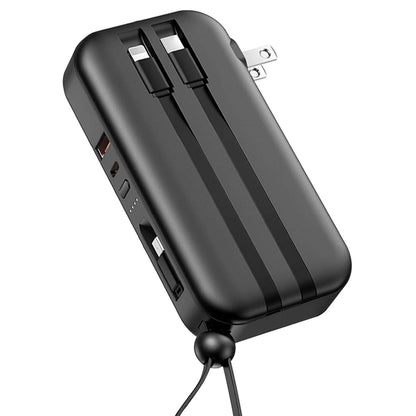 10000mAh Portable Charger with US Plug 3 Inbuilt Cables
