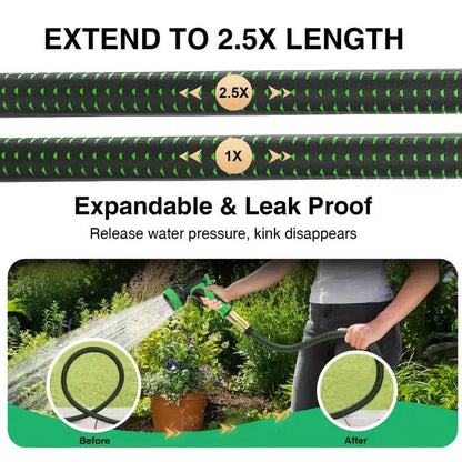Heavy-Duty Expandable Garden Hose - Leakproof Design with Spray Nozzle