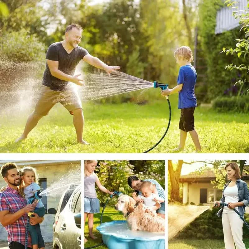 100ft Lightweight & No-Kink Flexible Garden Hose - 8 Function Nozzle, 3/4 Inch Solid Brass Fittings