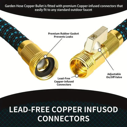 100ft Lightweight & No-Kink Flexible Garden Hose - 8 Function Nozzle, 3/4 Inch Solid Brass Fittings