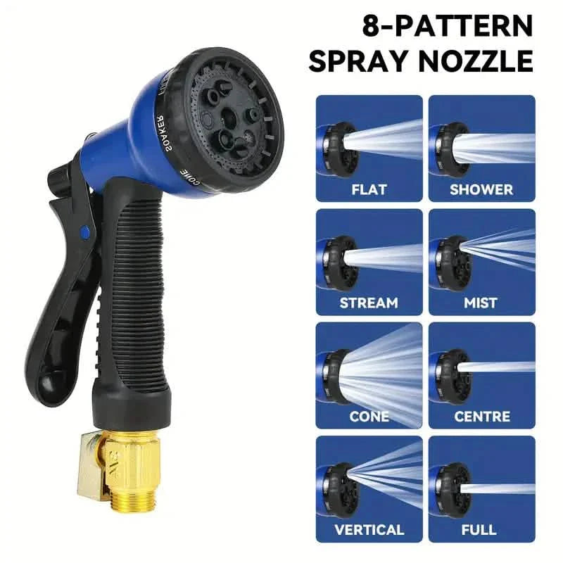 100ft Lightweight & No-Kink Flexible Garden Hose - 8 Function Nozzle, 3/4 Inch Solid Brass Fittings