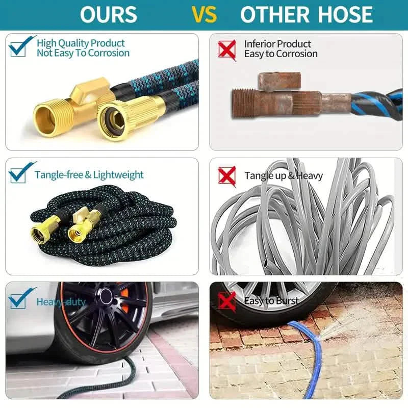 100ft Lightweight & No-Kink Flexible Garden Hose - 8 Function Nozzle, 3/4 Inch Solid Brass Fittings