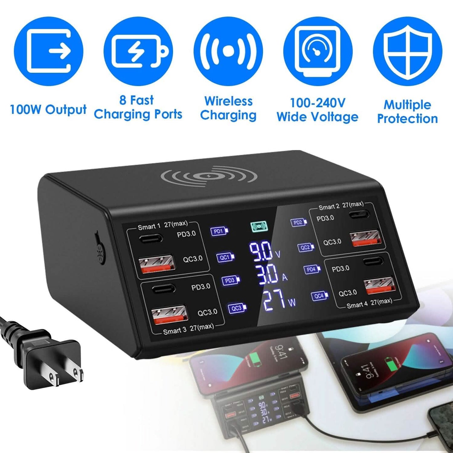 100W USB Charging Station 8-Port Charging Hub