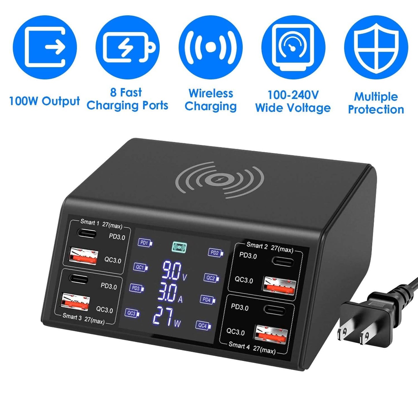 100W USB Charging Station 8-Port Charging Hub
