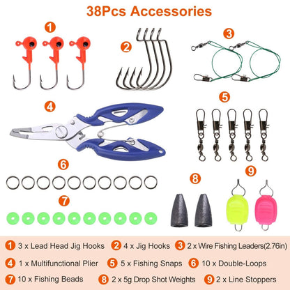 101-Pieces: Fishing Lure Kit Soft Plastic Fishing Baits Set with Soft Worms Crankbaits Box